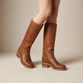 Bottes hautes en cuir synthétique pour femme | Bout rond élégant et talon empilé confortable