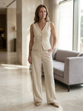 Women's Tailored Viscose Wide Leg Trouser Coord | Elegant V-Neck Waistcoat Set