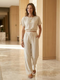 Women's Textured Cotton Loungewear Set | Relaxed Crop Top and Wide Leg Trousers