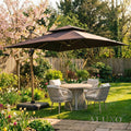 3m Square Cantilever Parasol with Solar LED Lights – Coffee Brown