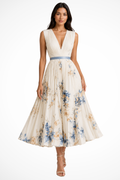 Maristella | Women’s Elegant Floral Midi Dress With Flared Skirt