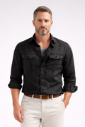 Men's Cotton Linen Shirt | Structured Long Sleeve Casual Top | Classic Light Blue
