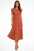 Marvelle | Women’s Tiered Midi Dress With Flutter Sleeves And Shirred Waist