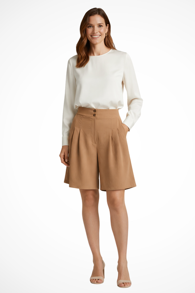 Verity | Women High Waist Pleated Tailored Bermuda Shorts 0
