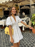Women's Airy Fabric Summer Dress | Elegant White Dress with Embroidered Ruffles
