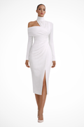 Women's Asymmetric One-Shoulder Midi Dress | Structured Draped Design