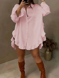 Women's Breathable Fabric Button Front Blouse | Relaxed Oversized Ruffle Summer Top