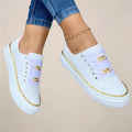 Women's Casual Fabric Sneakers | Stylish Low-Top White Trainers with Gold Accents