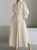 Women's Cotton Blend Shirt Dress | Elegant Collared Summer Dress with Flattering Waist Tie