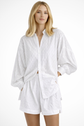 Women's Cotton Broderie Summer Two Piece Set | Relaxed Oversized Shirt and Shorts
