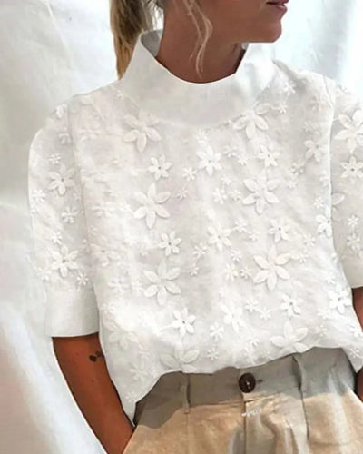 Women's Cotton Floral Embroidered Blouse | Elegant Relaxed Summer Top 0
