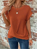 Women's Cotton Textured Waffle Knit Tee | Relaxed Fit Casual Top
