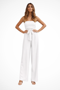 Women's Cotton Two Piece Set | Structured Bandeau Top and Relaxed Wide Leg Trousers