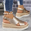 Women's Crocodile Embossed Sandals | Glossy Wedge Design for Elegant Comfort