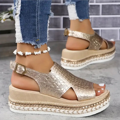 Crocodile Collection | Womens Sandals with Glossy Wedge Design | Elegant Comfort for All-Day Wear 1