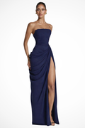 Women's Draped Maxi Dress | Strapless Fitted Evening Gown