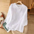 Women's Embroidered Cotton Blouse | Elegant White Summer Top with Classic Button-Front Design