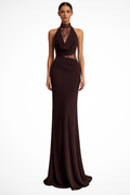 Women's Lace Halter Neck Maxi Dress | Refined Sleeveless Formal Gown