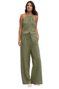 Women's Lightweight Cotton Summer Suit | Chic Halter Top and Wide-Leg Trousers