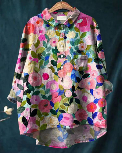 Women's Lightweight Floral Blouse | Graceful Relaxed Fit Long Sleeve Summer Top 0