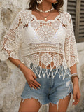 Women's Lightweight Open Weave Crochet Cover Up | Breezy Bohemian Beach Blouse