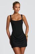 Women's Non-Stretch Crepe Mini Dress | Elegant Cowl Overlay Cocktail Dress
