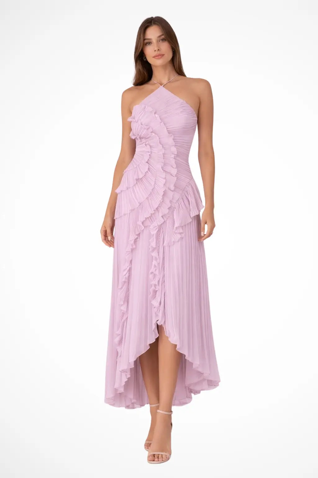 pleated material dress Women's Fabric Maxi | Layered Ruffle Halter Style Please allow 0.4 Simple Black Velvet Off Veil:With veil (+$350) Designer Midi Skirts