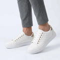Women's Smooth Quilted Lace-Up Sneakers | Stylish White Low-Top Casual Shoes