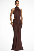 Women's Soft Draped Maxi Dress | High Neck Backless Design