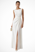 Women's Structured Fabric Maxi Dress | Boat Neck Sleeveless Design