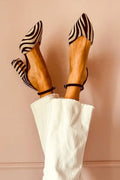 Women's Synthetic Zebra Print Sandals | Stylish Comfortable Mid Heel Footwear