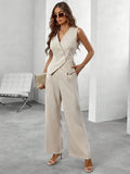 Women's Tailored Pant Suit | Sleek Sleeveless Blazer and Wide-Leg Trousers