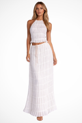 Women's Textured Ruched Maxi Skirt Set | Stylish Halter Top Two Piece Summer Outfit