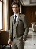 Max Men's Check Pattern Suit | 3-Piece Blazer, Vest, Trousers