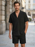 Men's Lightweight Woven Summer Set | Relaxed Short Sleeve Shirt & Drawstring Shorts
