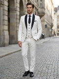 Men's Woven Three Piece Wedding Suit | Elegant Patterned Groomsmen Outfit