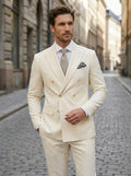 Men's Woven Wedding Suit Set | Elegant Double Breasted Blazer and Tailored Trousers