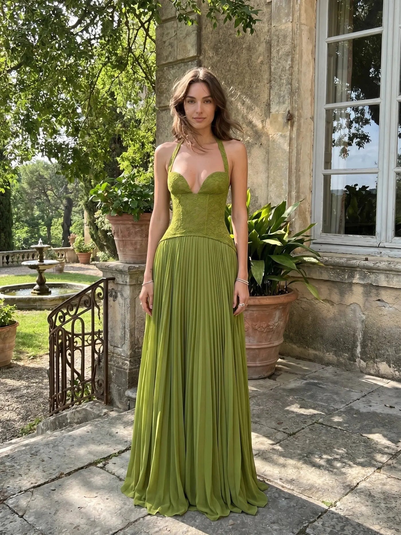 Mirabella | Women's Corset Style Maxi Dress With Draped Pleats