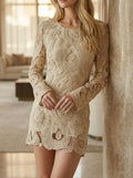 Women's Comfortable Crochet Mini Dress | Elegant Long Sleeve Casual Wear for Spring & Autumn