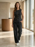 Women's Denim Co Ord Set | Tailored Waistcoat and Wide-Leg Trousers