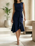 Women's Elegant Asymmetric Midi Dress | Sleek Sleeveless Cocktail Gown for Special Occasions