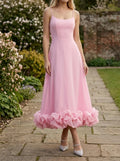 Women's Elegant Fabric Midi Evening Dress | Flattering Ruffle Design