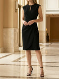 Women's Elegant Midi Cocktail Dress | Keyhole Neckline with Ruched Waist