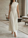 Women's Elegant Polka Dot Maxi Dress | Chic Cap Sleeve A-Line Summer Gown