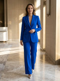 Women's Elegant Tailored Blazer Suit | White Longline Blazer with Wide-Leg Trousers