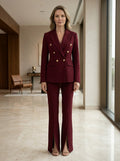 Women's Elegant Suit | Tailored Double-Breasted Blazer with Flared Trousers