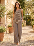 Women's Floral Print Outfit | Layered Sleeveless Top and Relaxed Wide Leg Trousers Set