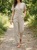 Women's Lightweight Two-Piece Set | Elegant Wrap-Front Top and Tailored Trousers
