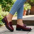 Women's Patent Leather Chunky Loafers | Elegant Slip-On Orthopedic Shoes with Bow Detail