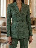 Women's Plaid Suit Set | Stylish Double-Breasted Blazer and Straight Leg Pants